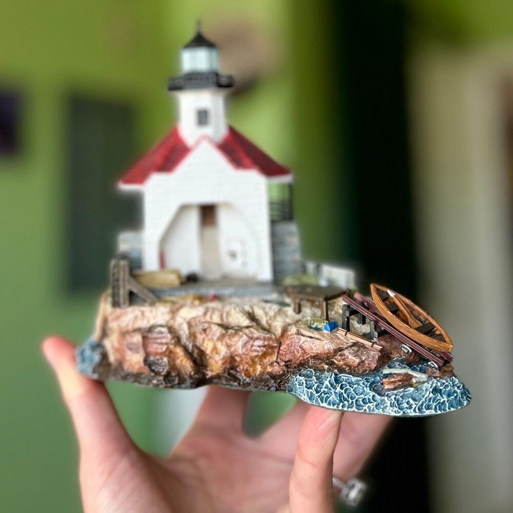 Vintage Textured + Detailed Lighthouse on Coast Home Decor Accent - Picture 3 of 12